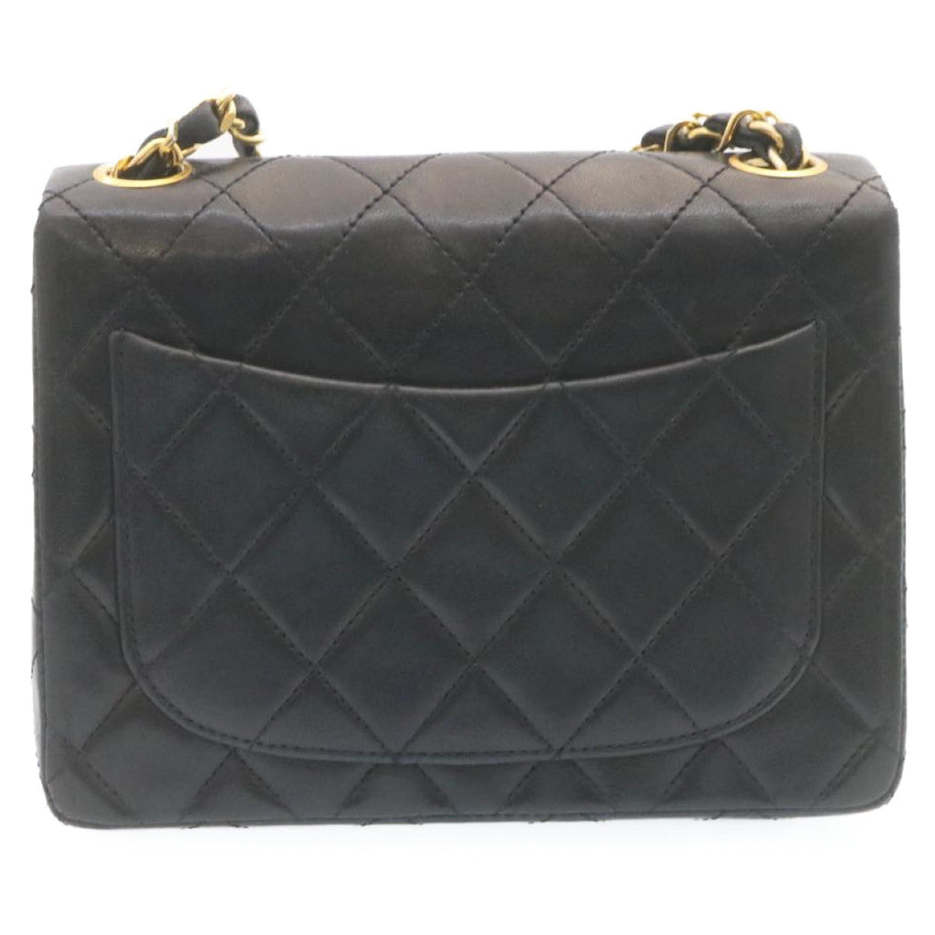 CHANEL Mini Matelasse Chain Flap Shoulder Bag Lamb Skin Black Gold 28471A