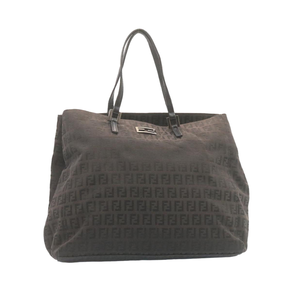 FENDI Zucchino Canvas Hand Bag Dark Brown 28540