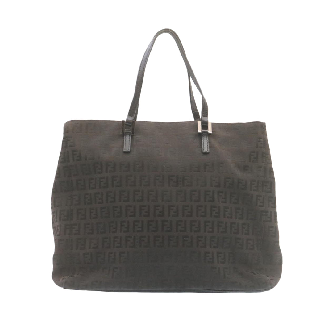 FENDI Zucchino Canvas Hand Bag Dark Brown 28540