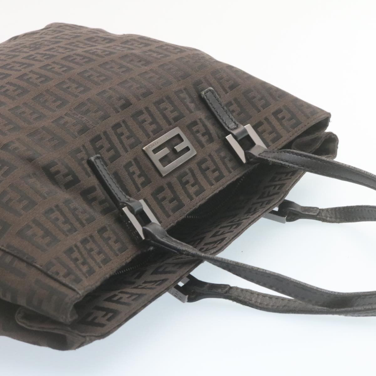 FENDI Zucchino Canvas Hand Bag Dark Brown 28540