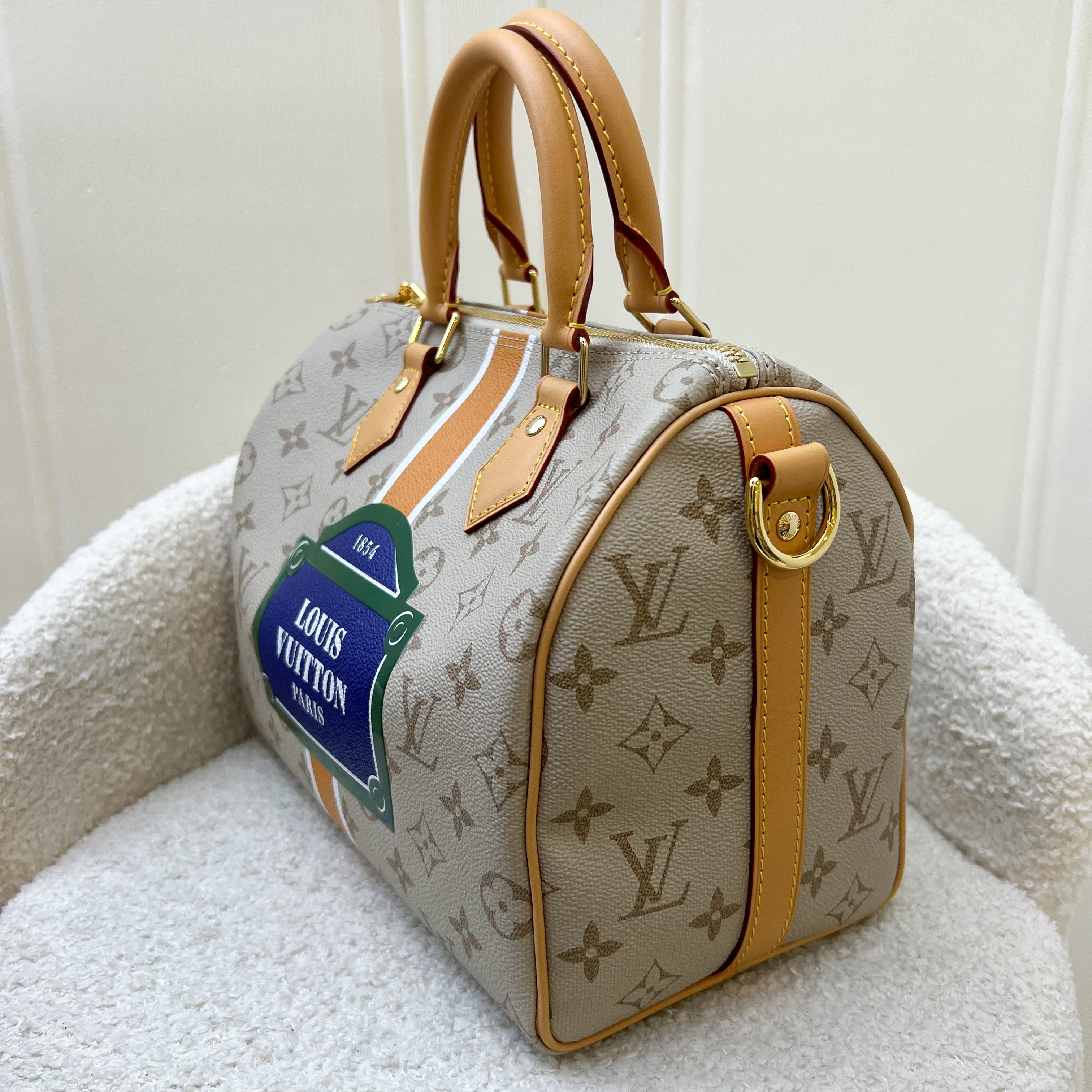 LV Speedy 25 Bandouliere in Beige Monopaname Canvas and GHW