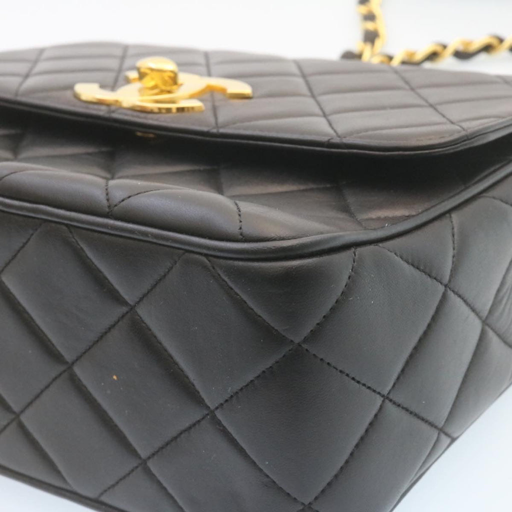 CHANEL Matelasse Chain Flap Shoulder Bag Lamb Skin Black Gold CC 28632A