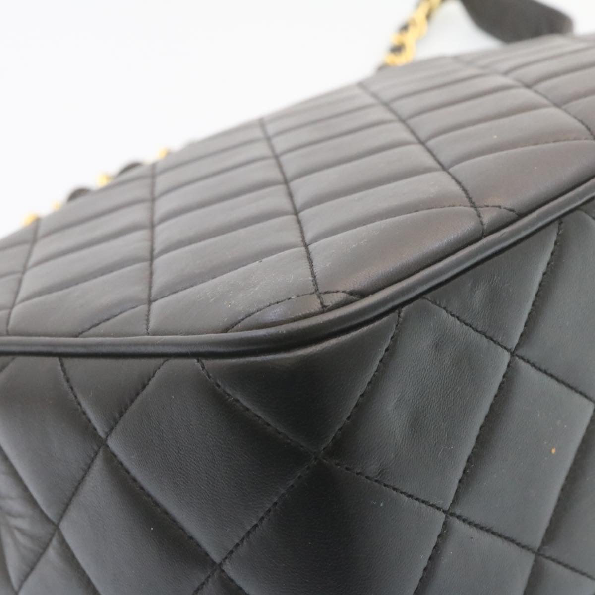 CHANEL Matelasse Chain Flap Shoulder Bag Lamb Skin Black Gold CC 28632A
