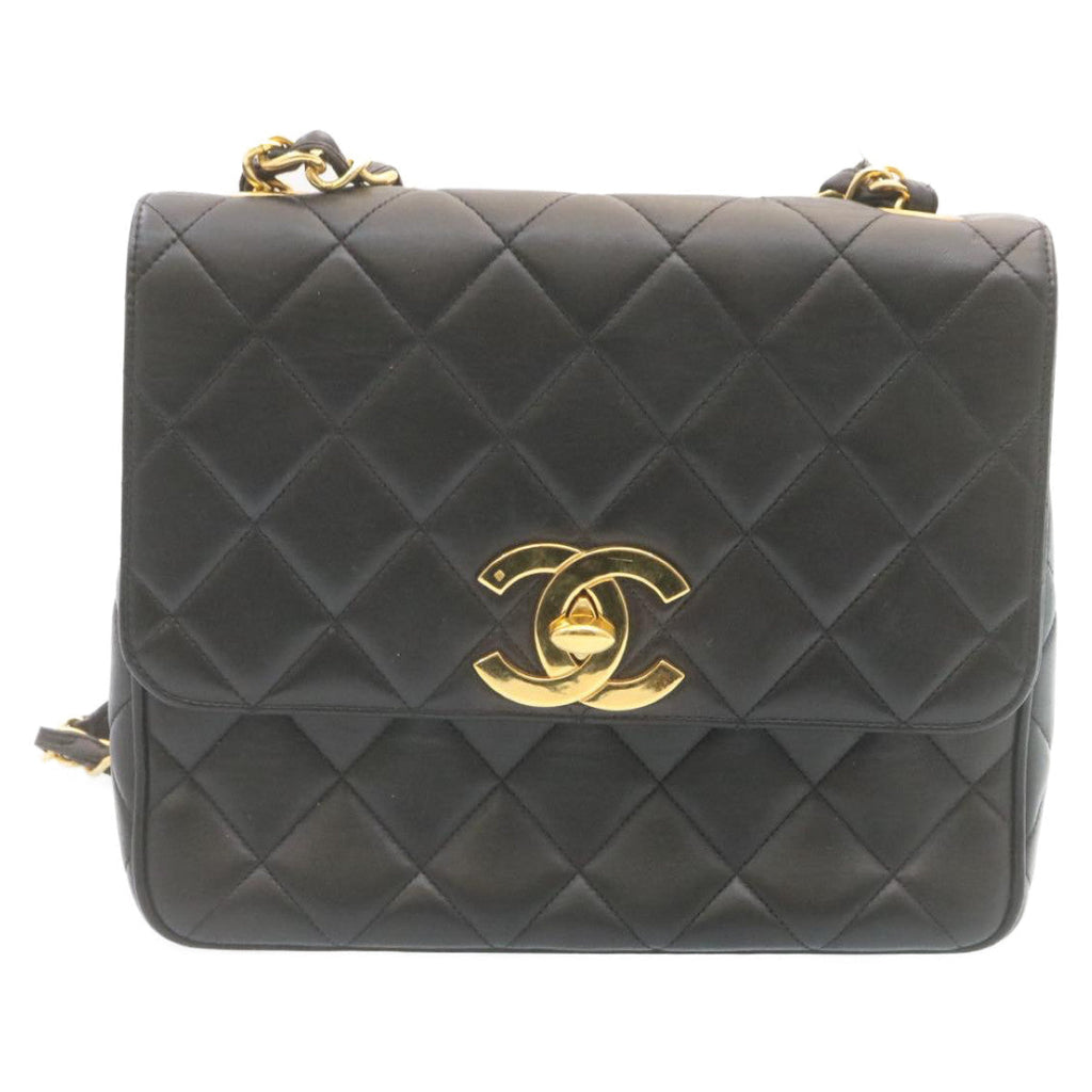 CHANEL Matelasse Chain Flap Shoulder Bag Lamb Skin Black Gold CC 28632A