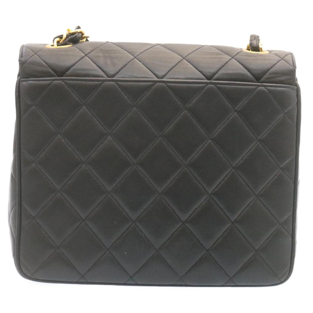 CHANEL Matelasse Chain Flap Shoulder Bag Lamb Skin Black Gold CC 28632A
