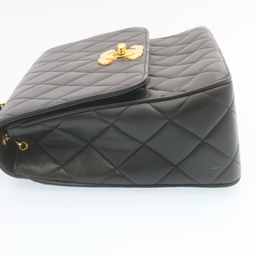 CHANEL Matelasse Chain Flap Shoulder Bag Lamb Skin Black Gold CC 28632A