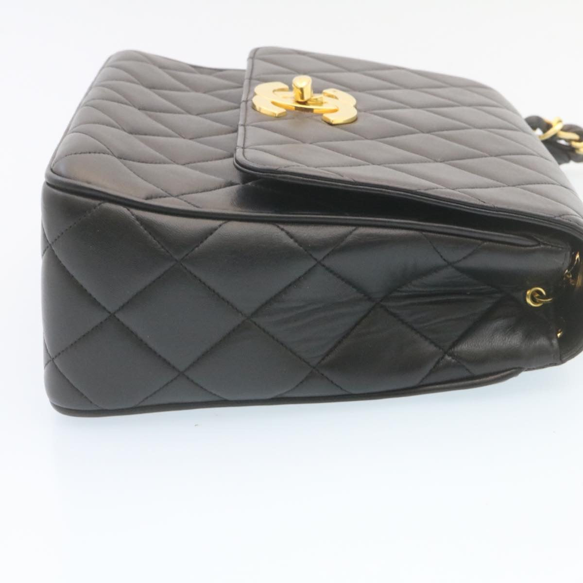 CHANEL Matelasse Chain Flap Shoulder Bag Lamb Skin Black Gold CC 28632A