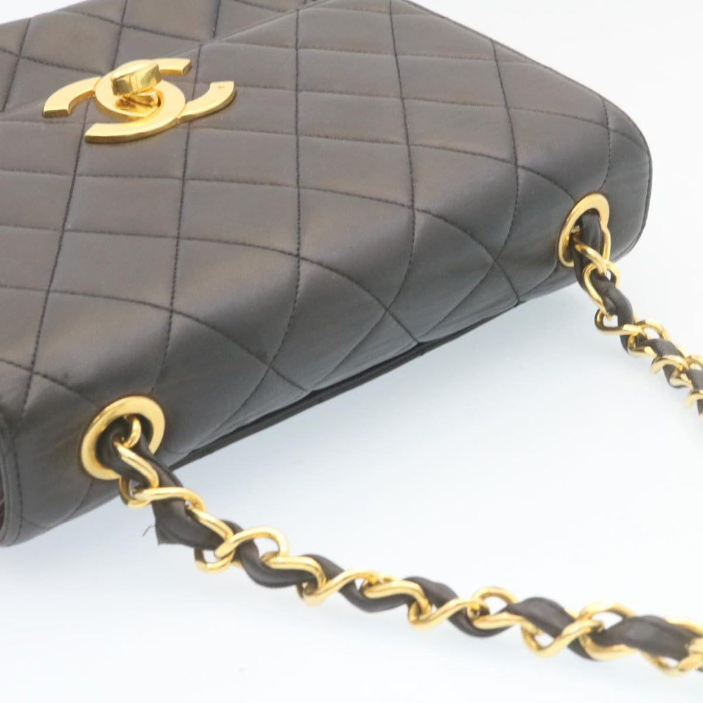 CHANEL Matelasse Chain Flap Shoulder Bag Lamb Skin Black Gold CC 28632A