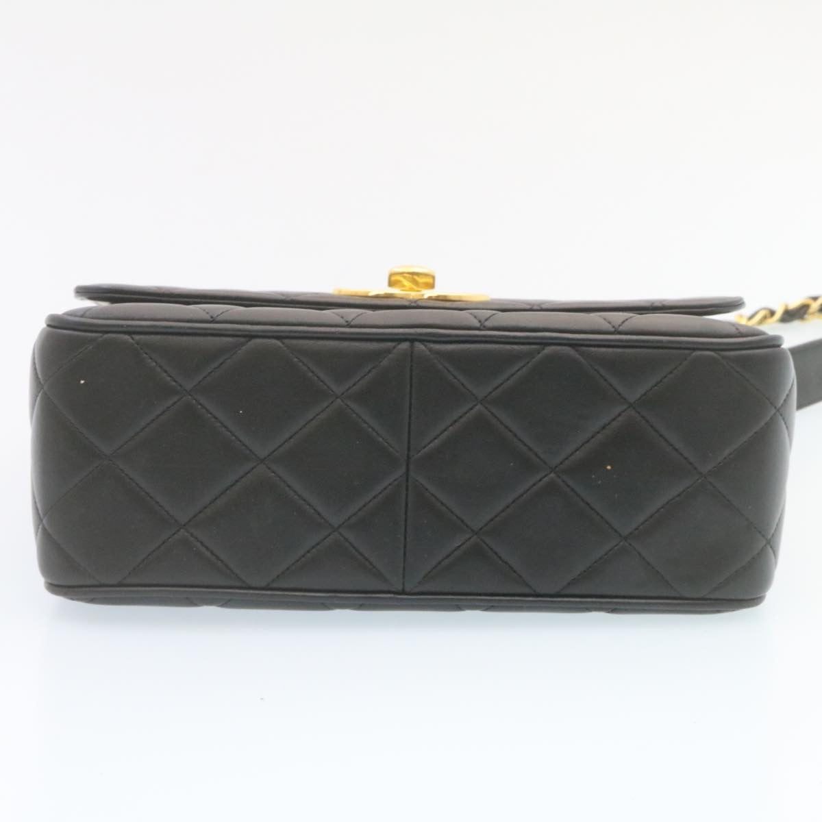 CHANEL Matelasse Chain Flap Shoulder Bag Lamb Skin Black Gold CC 28632A