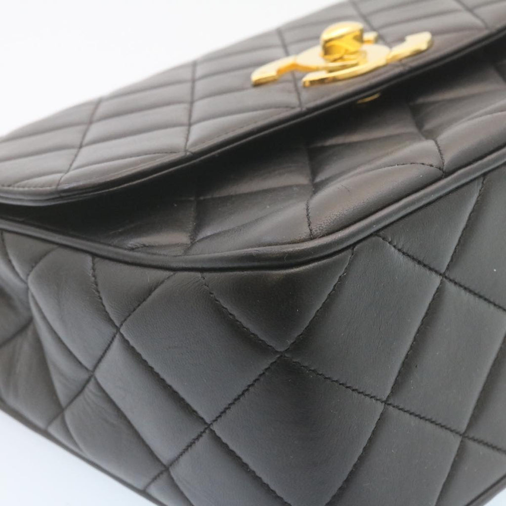 CHANEL Matelasse Chain Flap Shoulder Bag Lamb Skin Black Gold CC 28632A