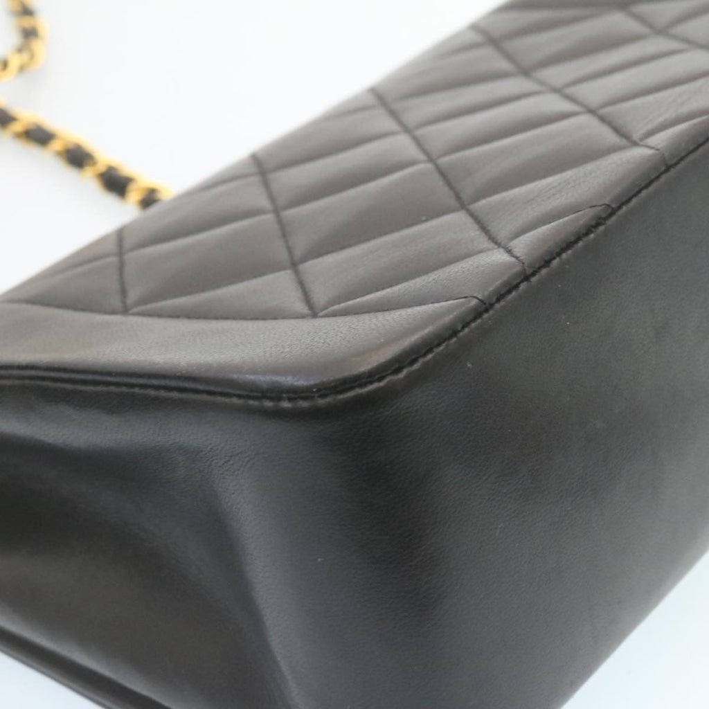 CHANEL Chain Turn Lock Diana Matelasse Shoulder Bag Lamb Skin Black 28643A