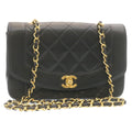 CHANEL Chain Turn Lock Diana Matelasse Shoulder Bag Lamb Skin Black 28643A