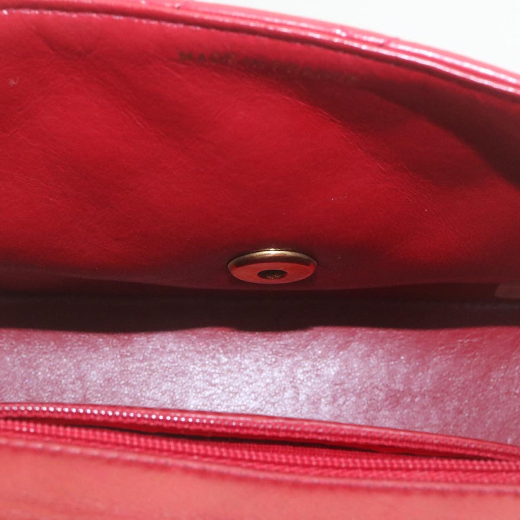 CHANEL Matelasse Chain Flap Shoulder Bag Lamb Skin Turn Lock Red CC 28661A
