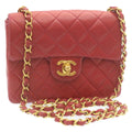 CHANEL Matelasse Chain Flap Shoulder Bag Lamb Skin Turn Lock Red CC 28661A