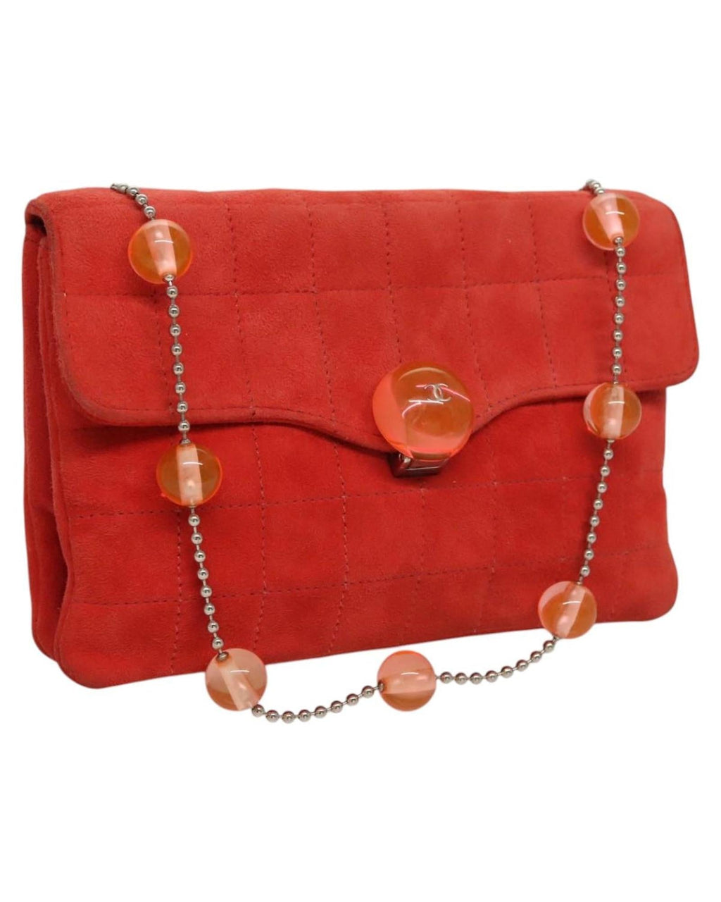 Chanel Red Suede Quilted Shoulder Bag