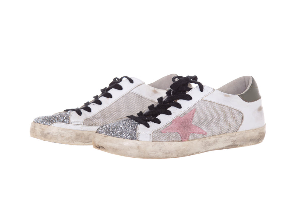 Golden Goose White & Multi Giltter Sneakers  SZ 38