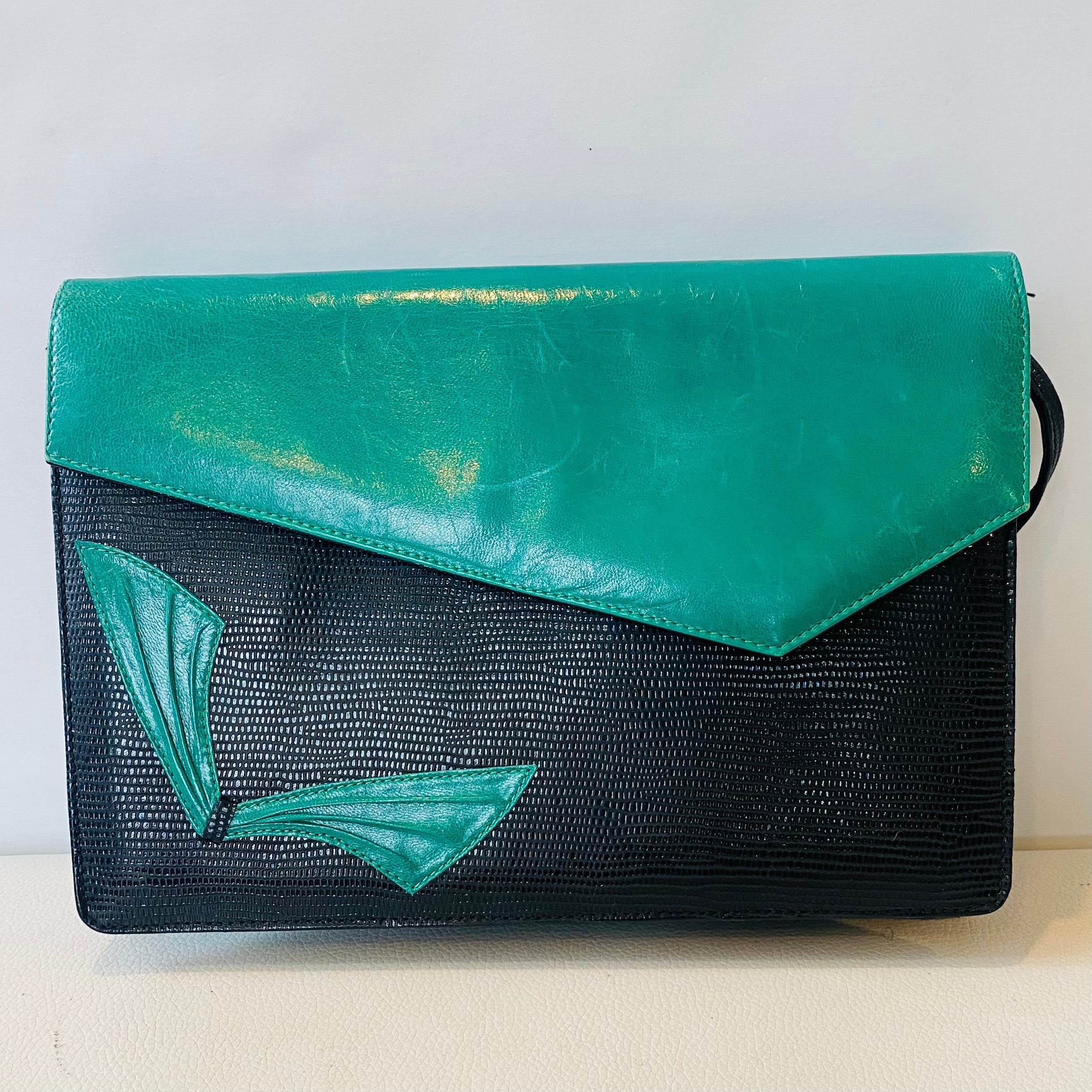 RAPHAEL Vintage Green And Black Leather Shoulder Bag