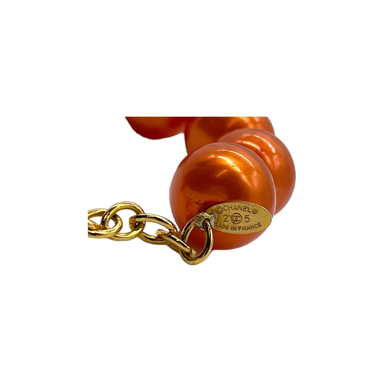 Vintage CHANEL Red Orange Synthetic Pearl Necklace