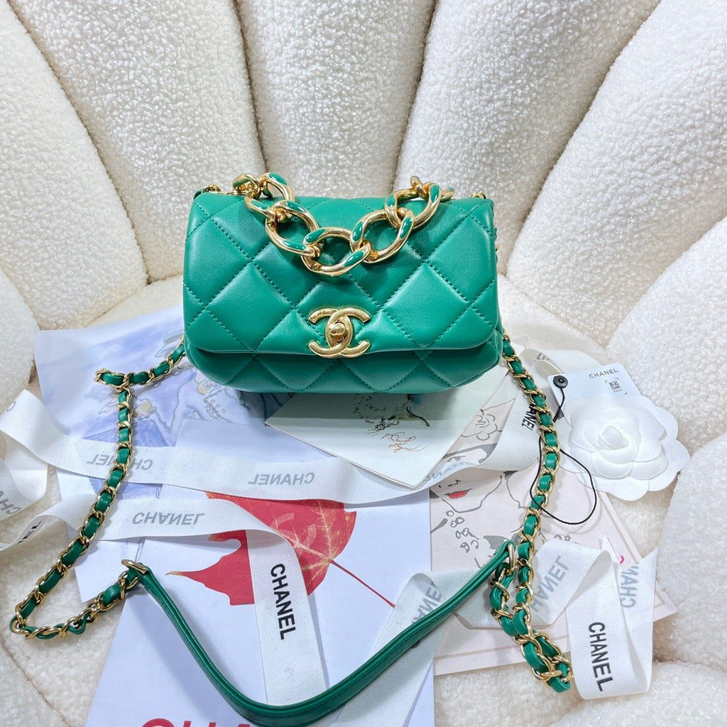 CHLMini GlamIap Bag Gold Hardware Green For Women Handbags, Shoulder Bags 6.7in/17cm AS3365