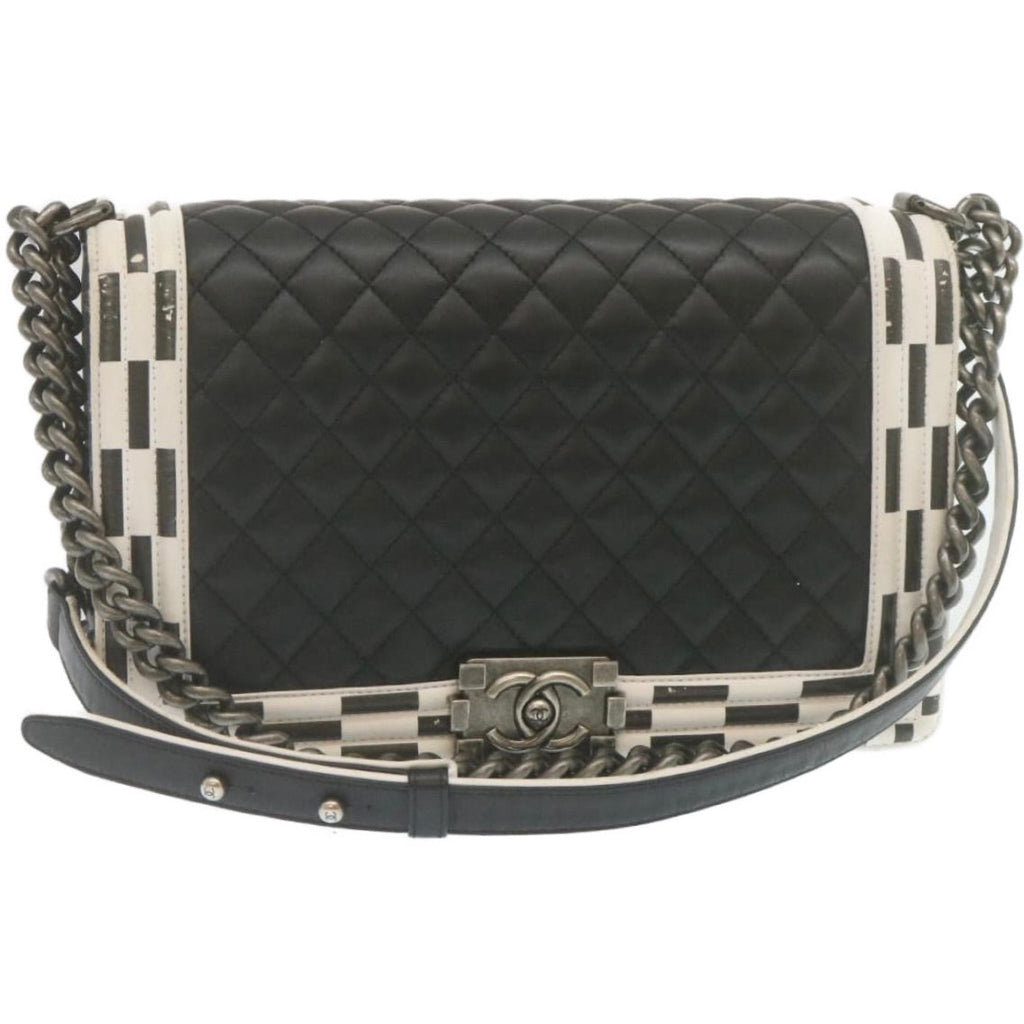 CHANEL Matelasse Boy Chanel Chain Shoulder Bag Lamb Skin Black CC 29190A