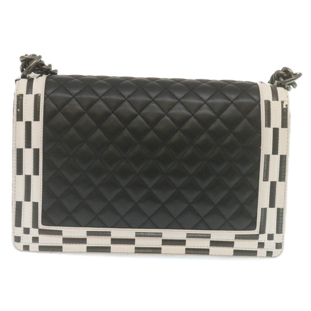 CHANEL Matelasse Boy Chanel Chain Shoulder Bag Lamb Skin Black CC 29190A