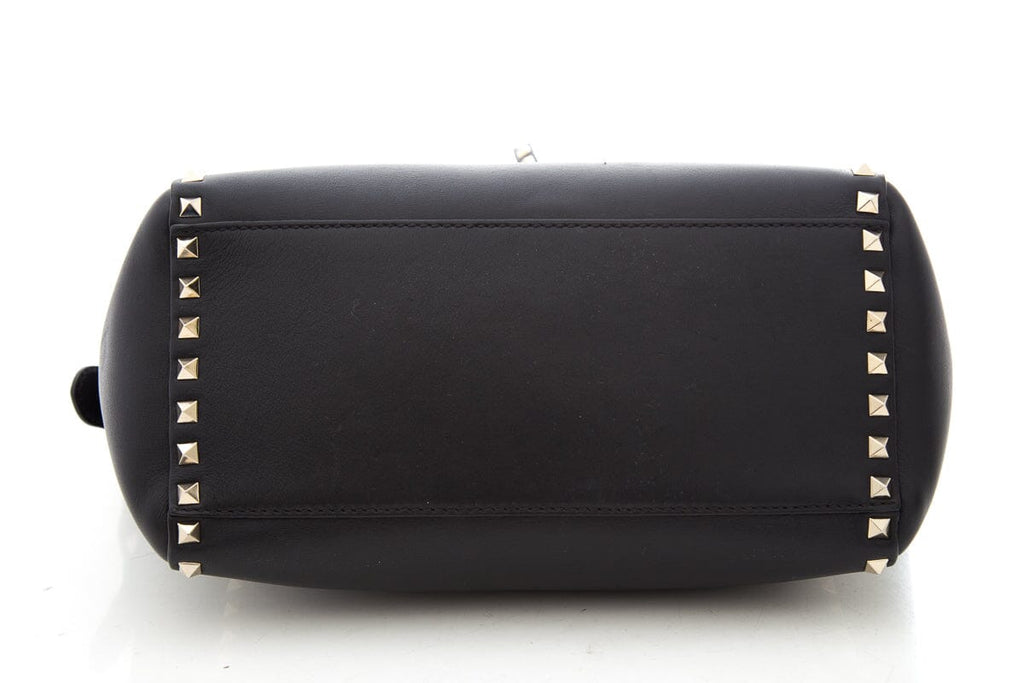 Valentino Black Leather Rockstud Tote Handbag