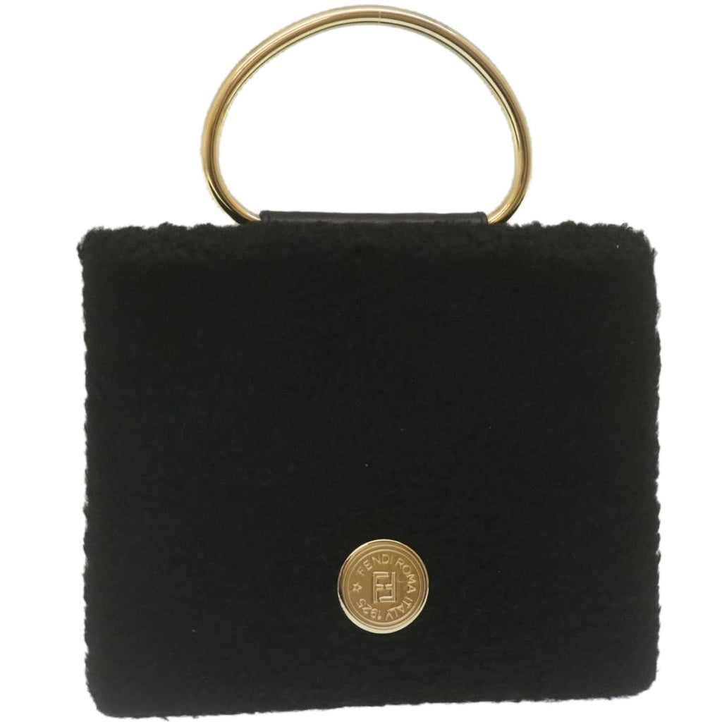 FENDI Wool Hand Bag Black 29346
