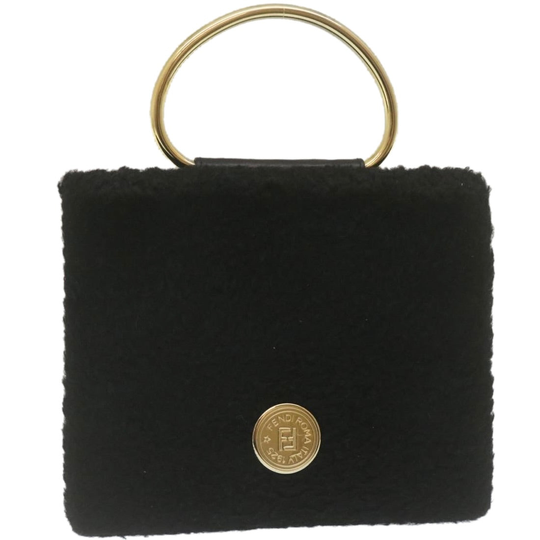 FENDI Wool Hand Bag Black 29346