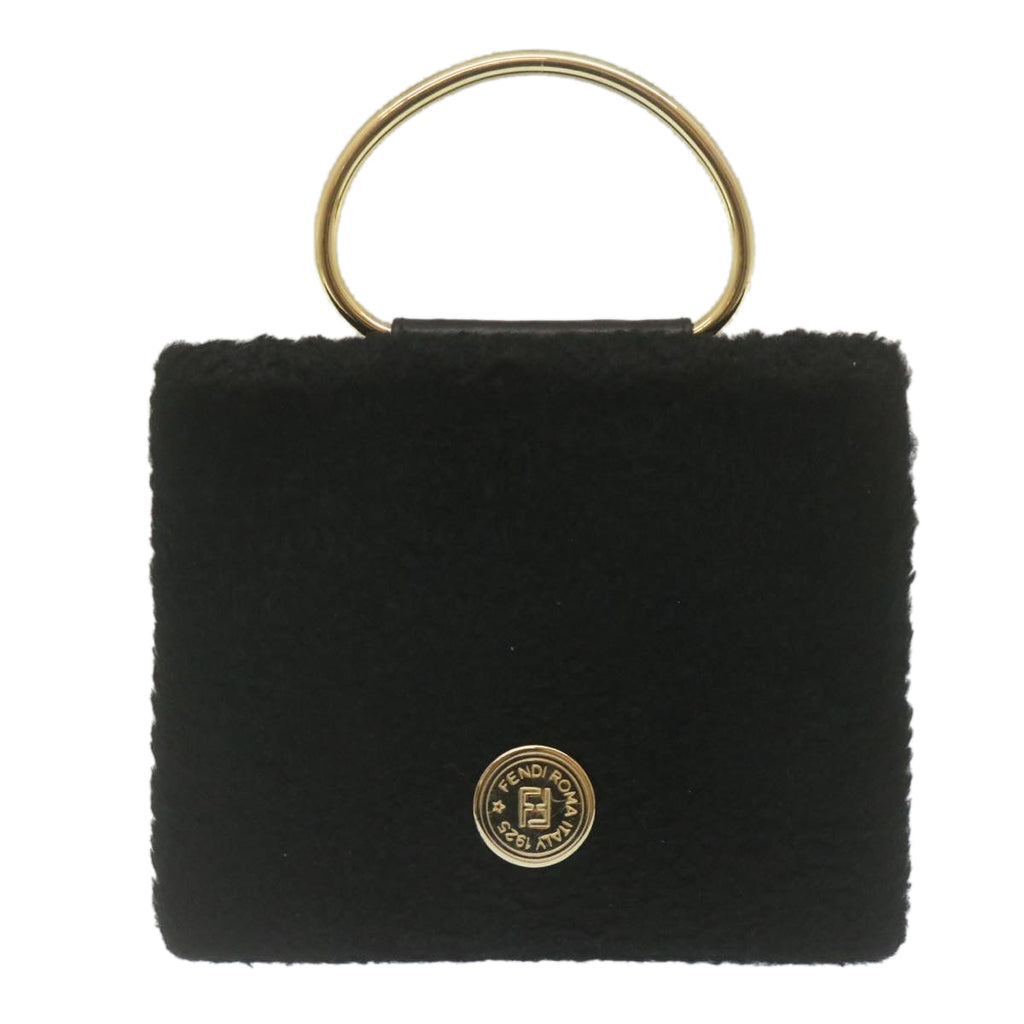 FENDI Wool Hand Bag Black 29346