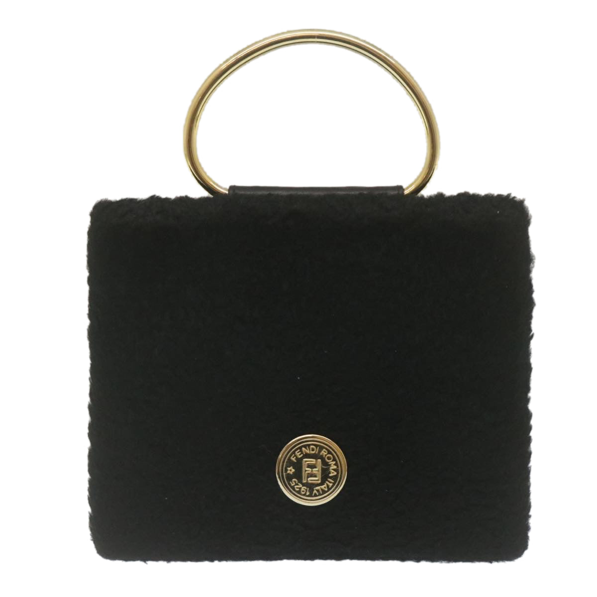 FENDI Wool Hand Bag Black 29346
