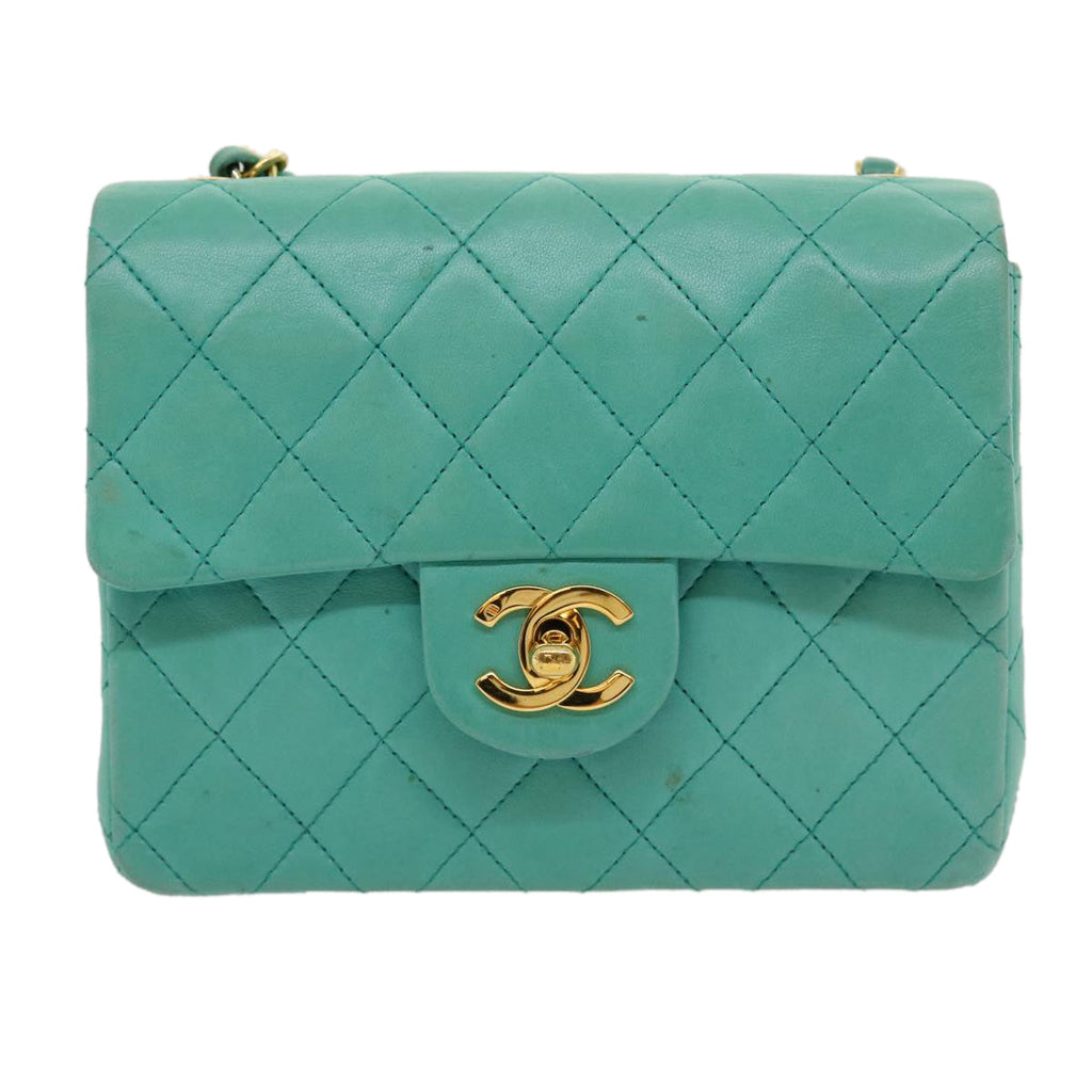CHANEL Mini Matelasse Flap Chain Shoulder Bag Lamb Skin Light Blue 29527A