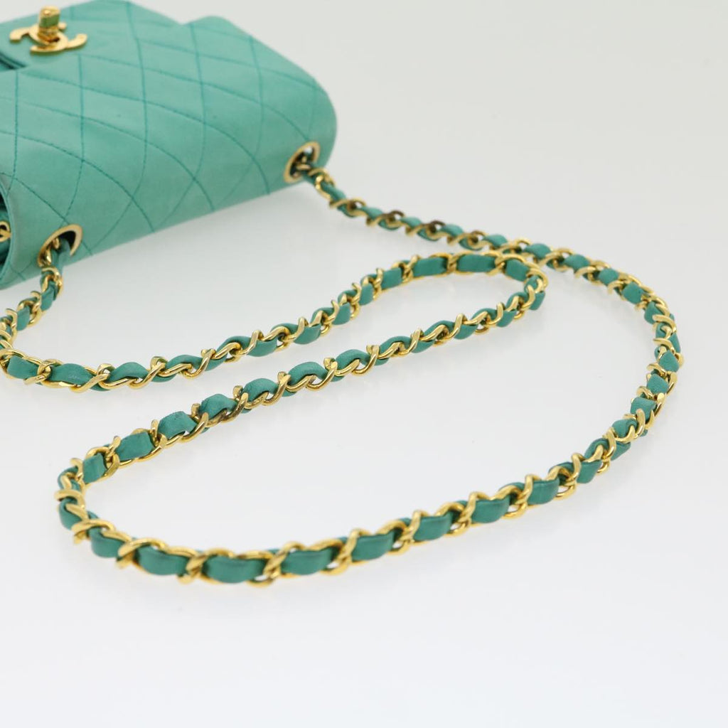 CHANEL Mini Matelasse Flap Chain Shoulder Bag Lamb Skin Light Blue 29527A