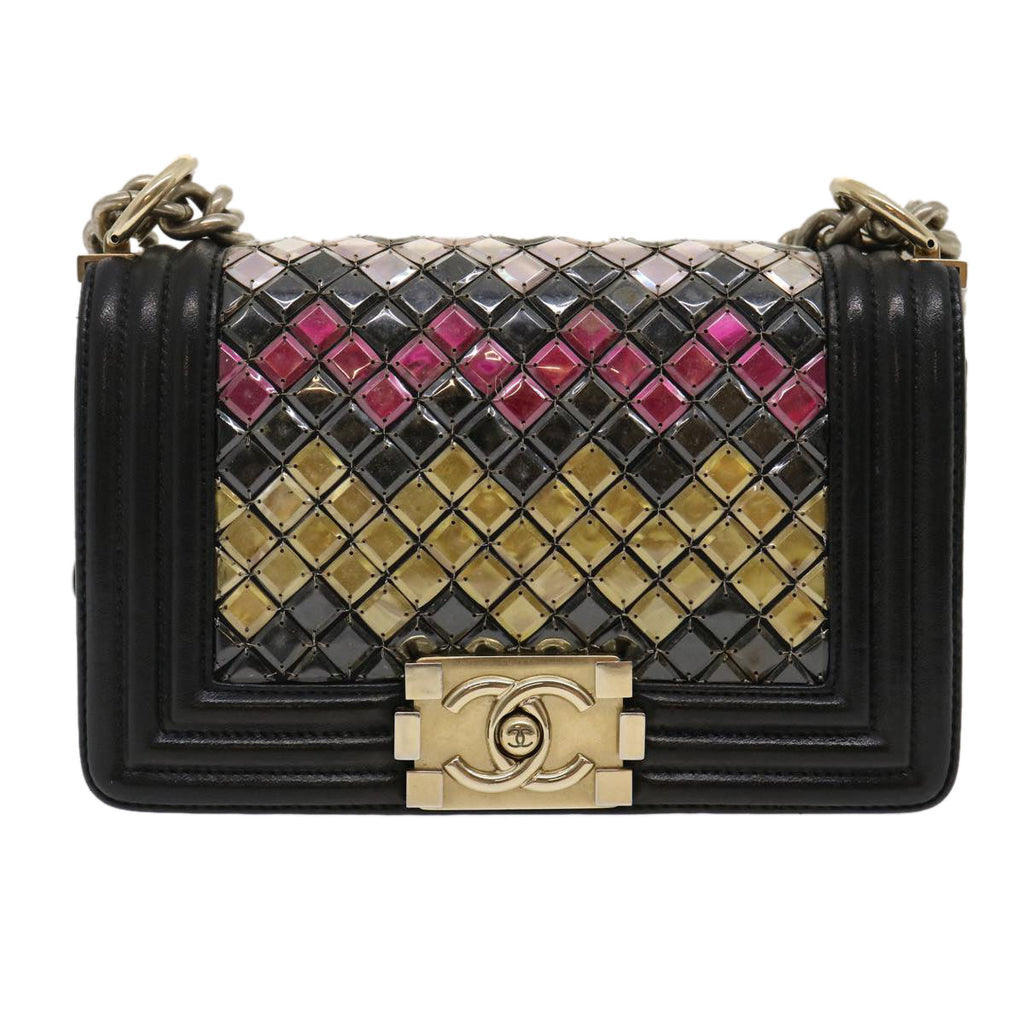 CHANEL Boy Chanel Chain Shoulder Bag Tile Black Multicolor CC 29551A