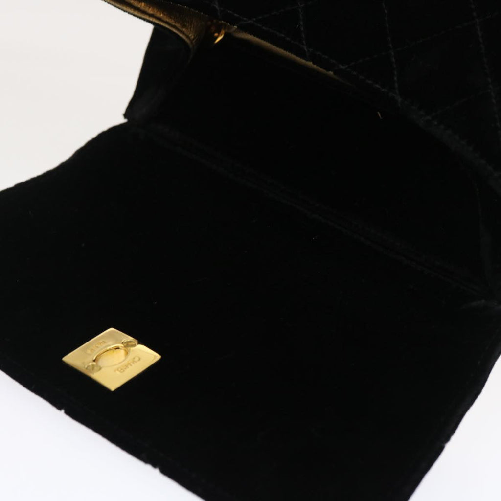 CHANEL Turn Lock Flap Matelasse Hand Bag velvet Black Gold CC 29565A
