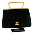 CHANEL Turn Lock Flap Matelasse Hand Bag velvet Black Gold CC 29565A
