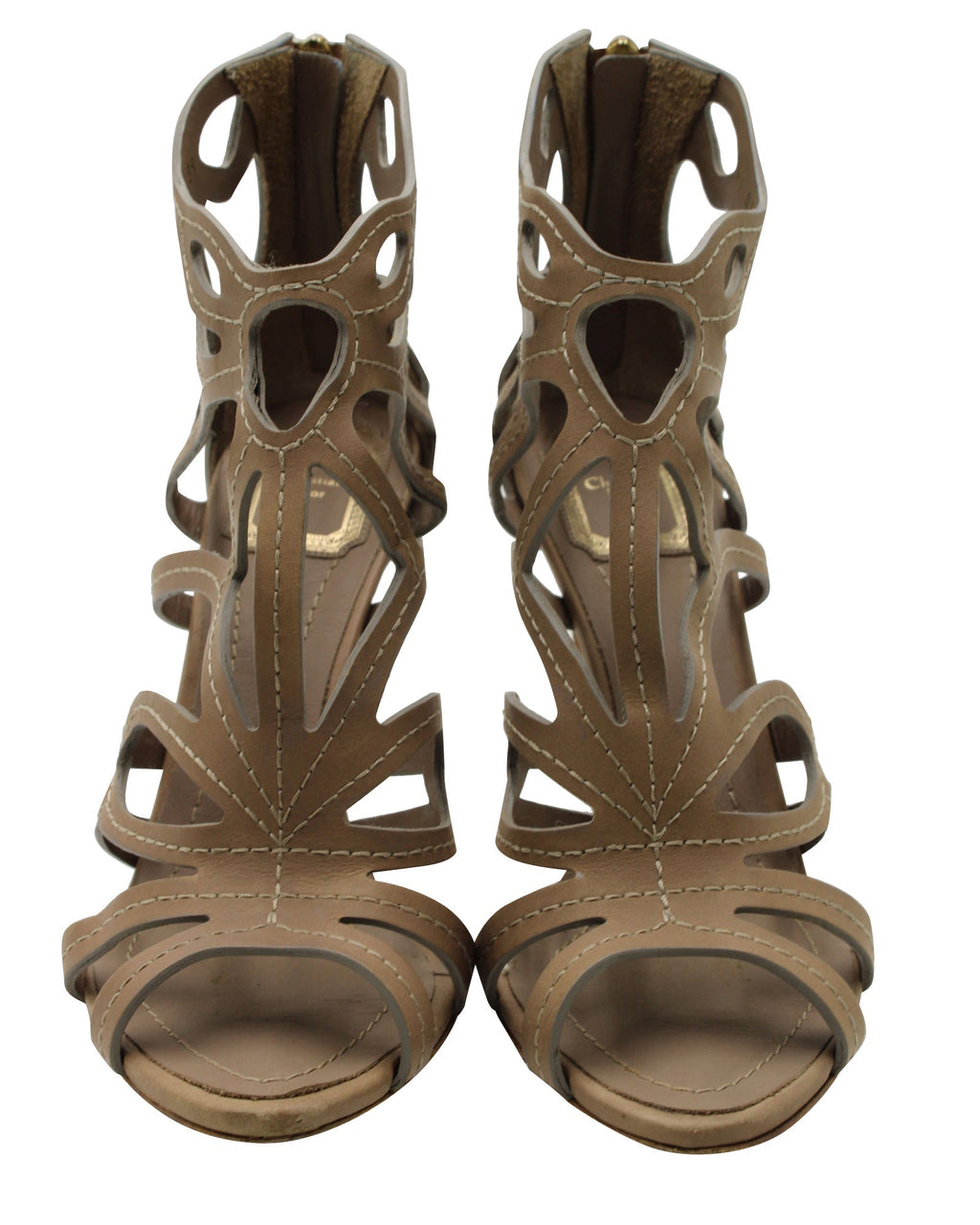 Dior Caged High Heel Sandals in Brown Leather