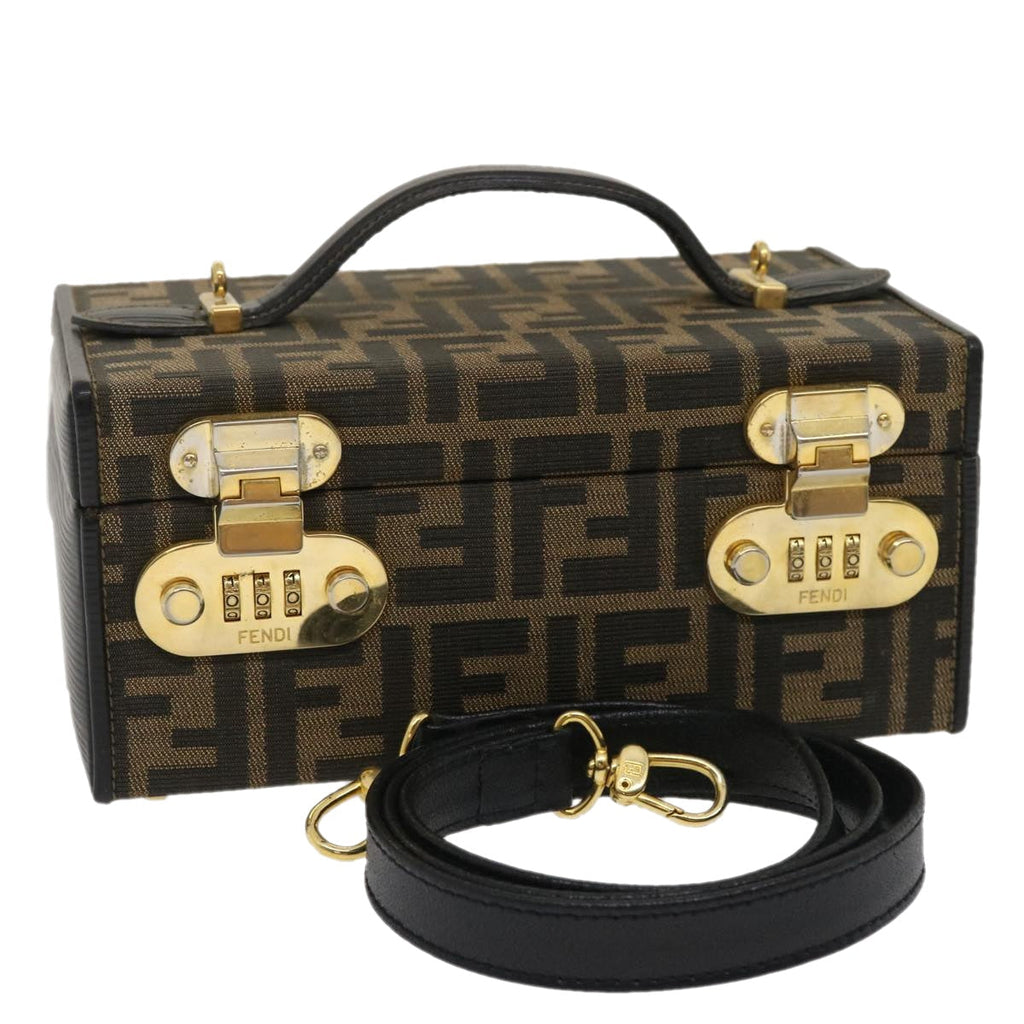 FENDI Zucca Canvas Vanity Trunk Hand Bag 2way Brown Black 29712A
