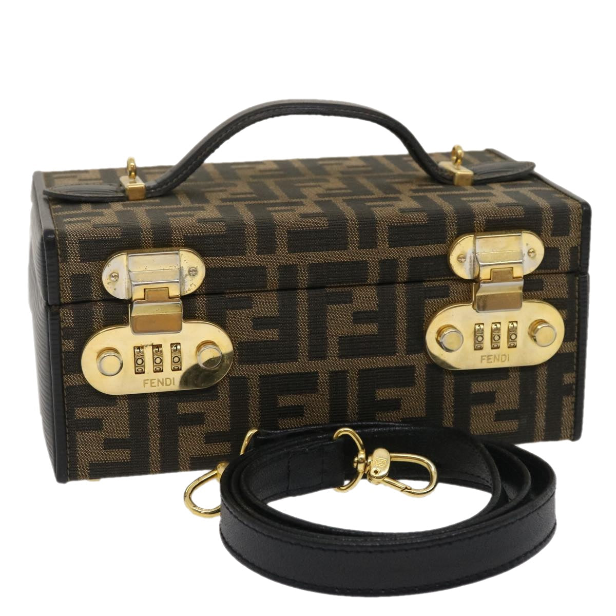 FENDI Zucca Canvas Vanity Trunk Hand Bag 2way Brown Black 29712A