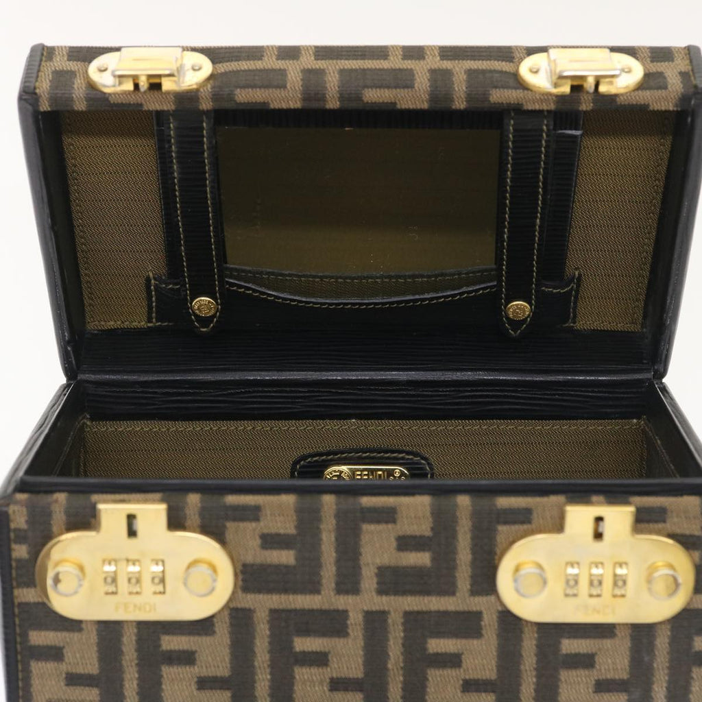 FENDI Zucca Canvas Vanity Trunk Hand Bag 2way Brown Black 29712A