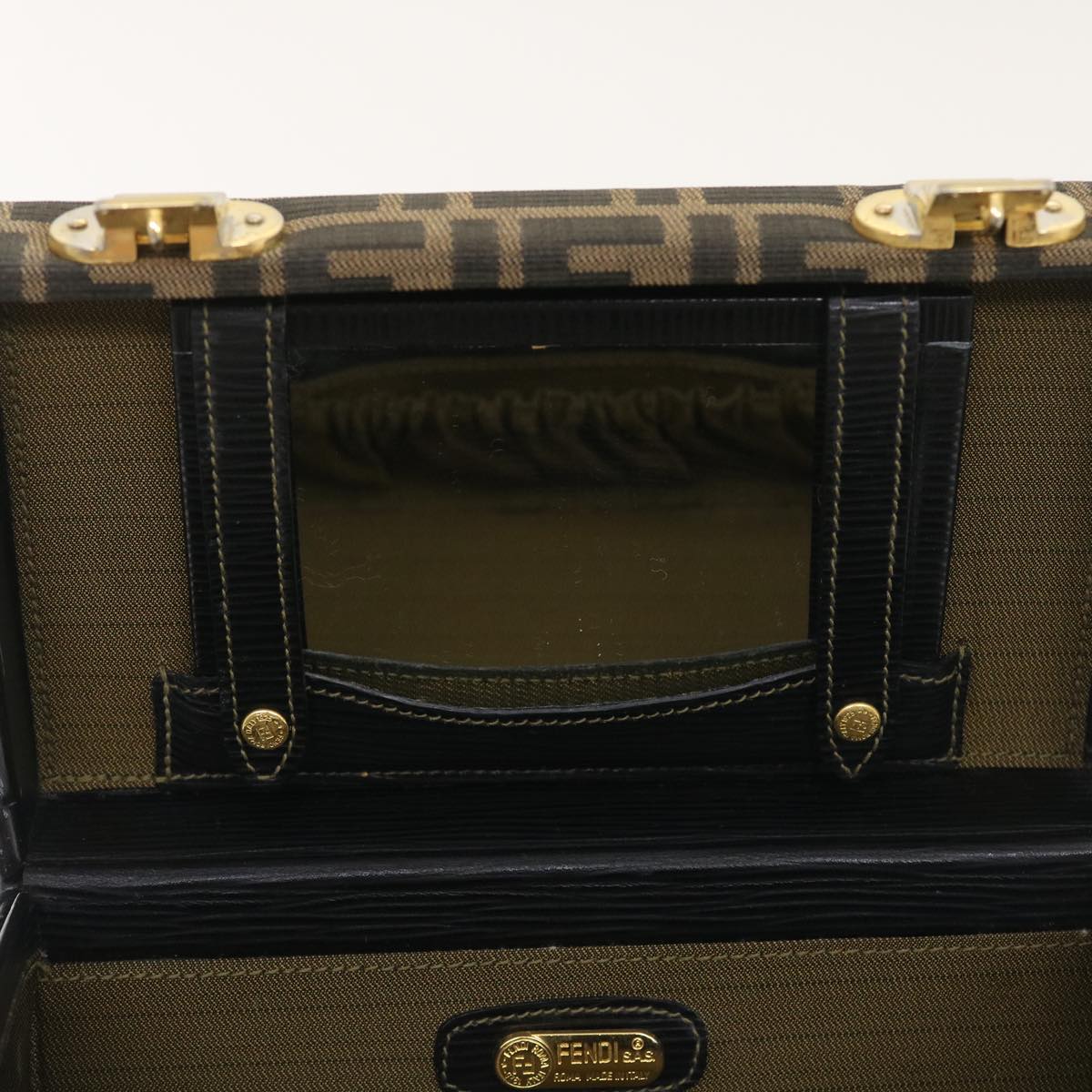 FENDI Zucca Canvas Vanity Trunk Hand Bag 2way Brown Black 29712A