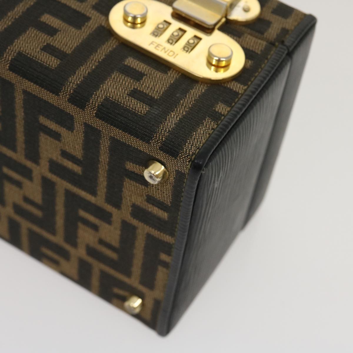 FENDI Zucca Canvas Vanity Trunk Hand Bag 2way Brown Black 29712A
