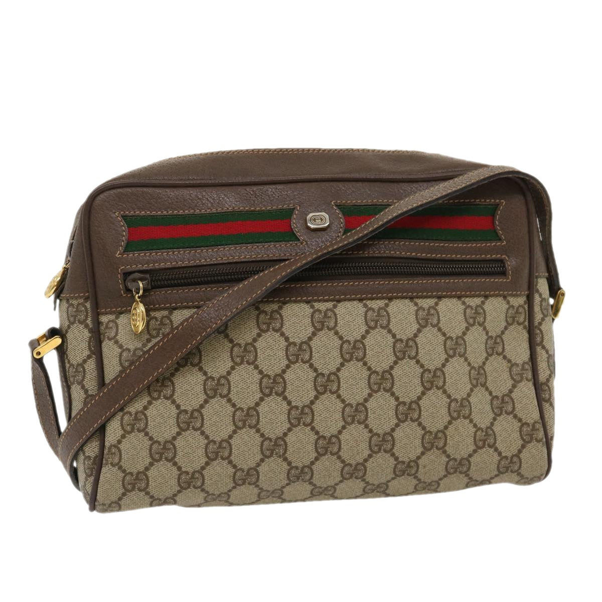 GUCCI Web Sherry Line GG Canvas Shoulder Bag Beige Red Green 29796