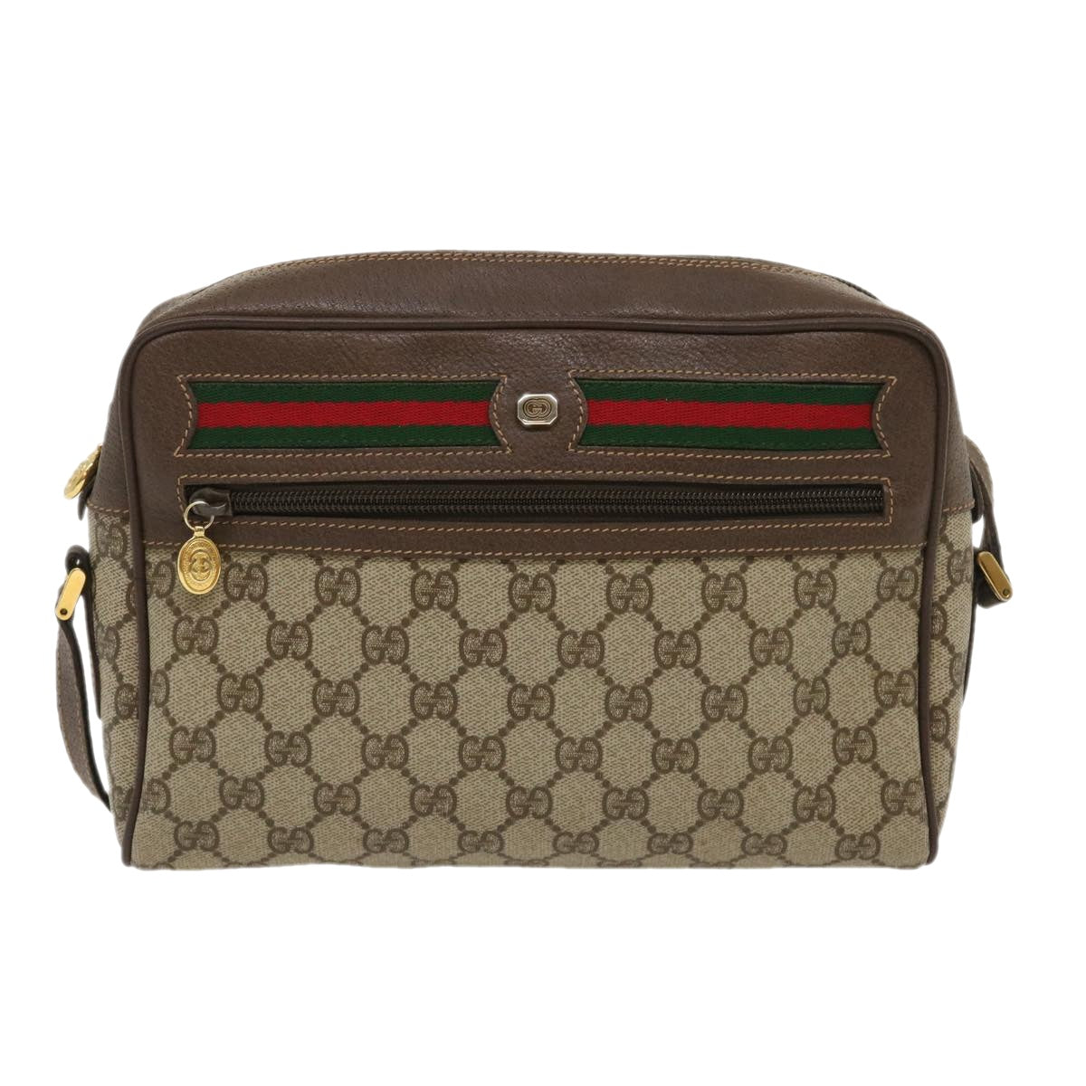 GUCCI Web Sherry Line GG Canvas Shoulder Bag Beige Red Green 29796