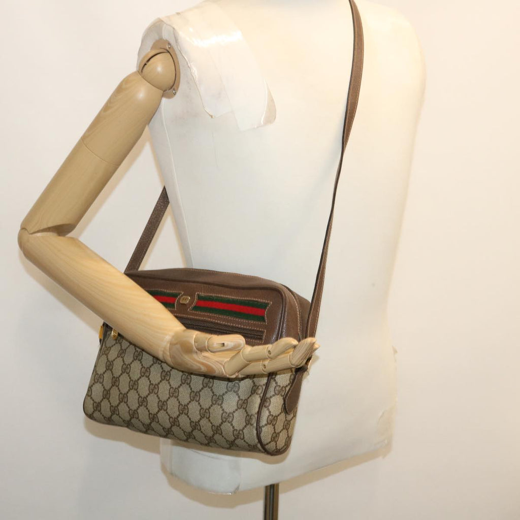 GUCCI Web Sherry Line GG Canvas Shoulder Bag Beige Red Green 29796