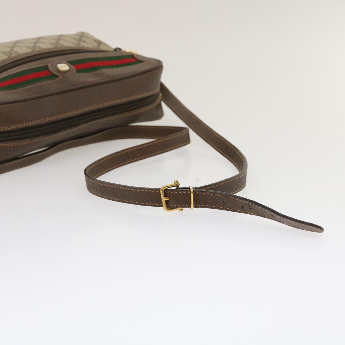 GUCCI Web Sherry Line GG Canvas Shoulder Bag Beige Red Green 29796