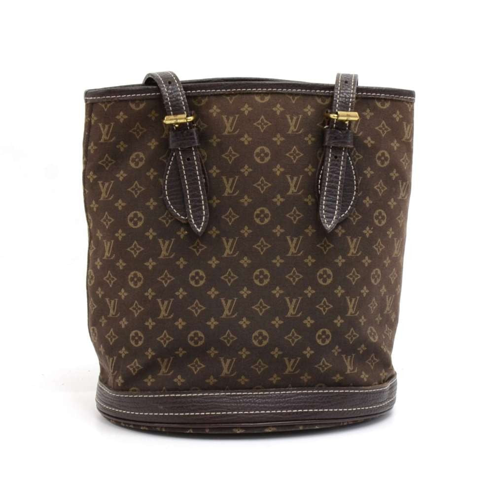 Louis Vuitto Bucket PM Mini Lin Monogram EbÃ¨ne Canvas Shoulder Bag with Pouch