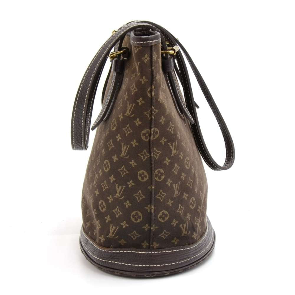 Louis Vuitto Bucket PM Mini Lin Monogram EbÃ¨ne Canvas Shoulder Bag with Pouch