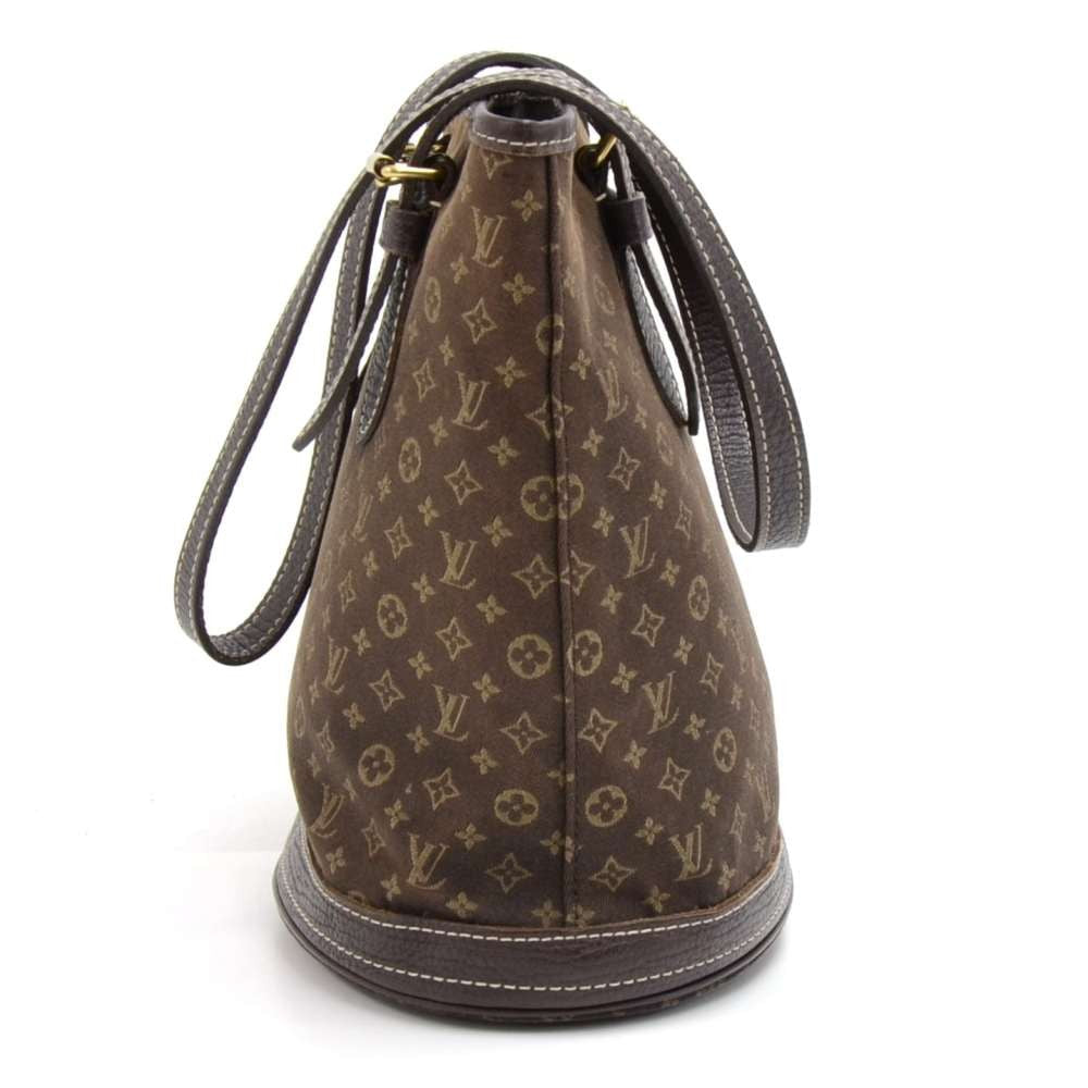 Louis Vuitto Bucket PM Mini Lin Monogram EbÃ¨ne Canvas Shoulder Bag with Pouch