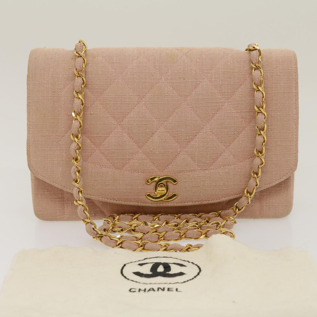 CHANEL Matelasse Turn Lock Chain Diana Shoulder Bag Canvas Pink CC 29889A
