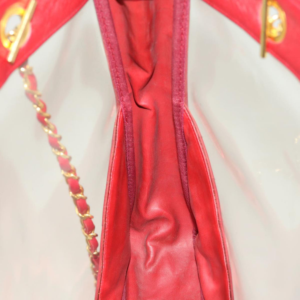 CHANEL Matelasse Chain Shoulder Bag Lamb Skin Enamel Red Clear CC 29894A